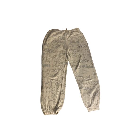 Streetwear Graffiti Print Beige Jogger Sweatpants Size M - Picture 2 of 5